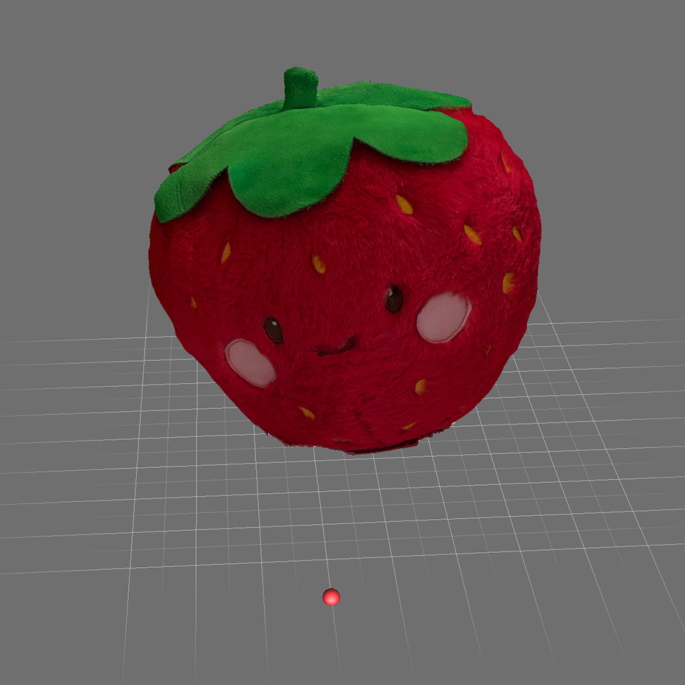 This is the 3d model of a stuffed strawberry in meshmixer after using scaniverse.